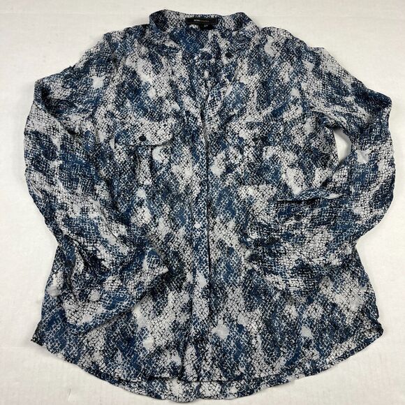 BCBGMAXAZRIA Womens Silk Blend Snakeskin Blouse Button Front Shirt M Long Sleeve - Picture 1 of 12